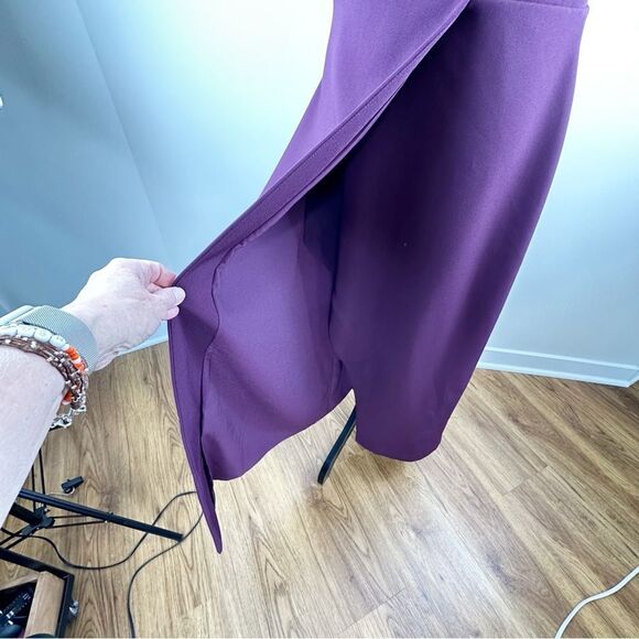 FRAMED Burgundy Deep-V Neck Evening Dress Cut-out Back Front Wrap Slit New Sz L - Picture 6 of 13